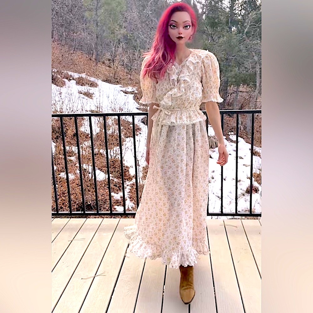 ❄️❤️‍🔥DÔEN ‘Nisha’ Dress Alabaster Countryside Ruffle Calico Maxi Dress XS - Picture 12 of 14